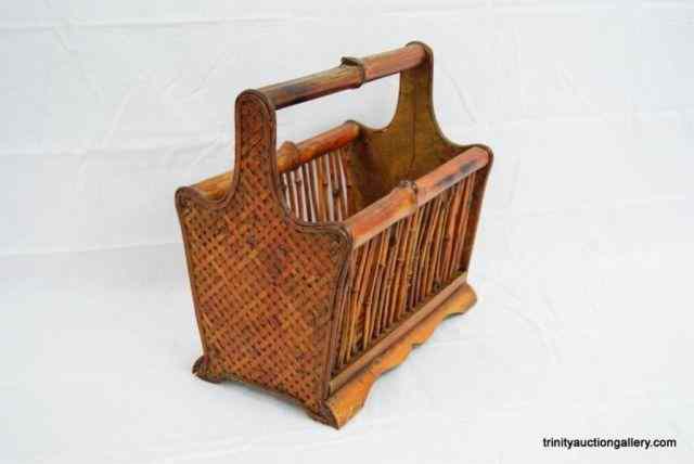 Appraisal: Wicker Bamboo Magazine RackA nice vintage wicker and bamboo magazine