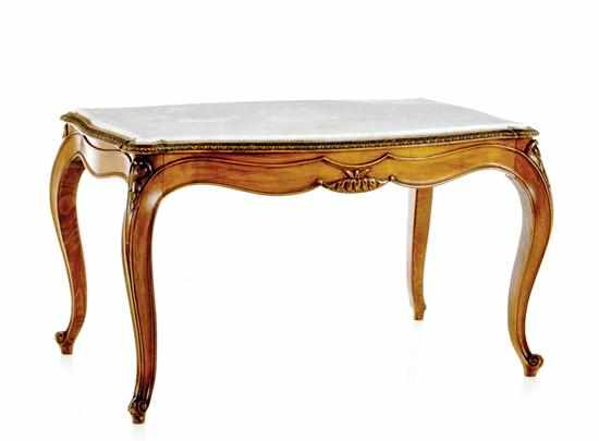 Appraisal: Louis XV style marble top fruitwood center table mid th