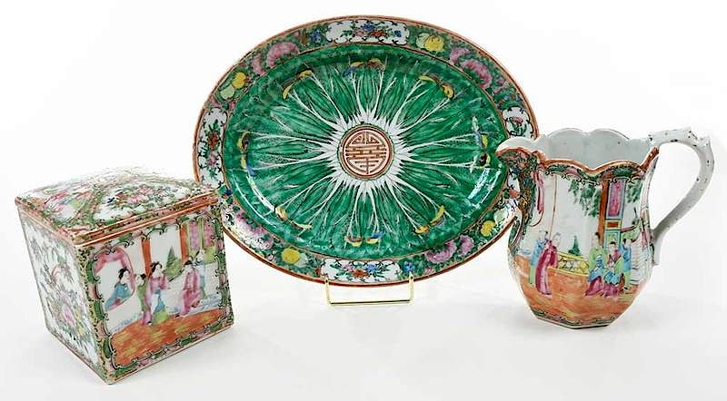 Appraisal: Three Chinese Export Famille Rose Objects th century gilt and