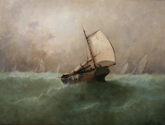 Appraisal: SERNERRE th century SAILBOAT ON STORMY SEAS signed lower right