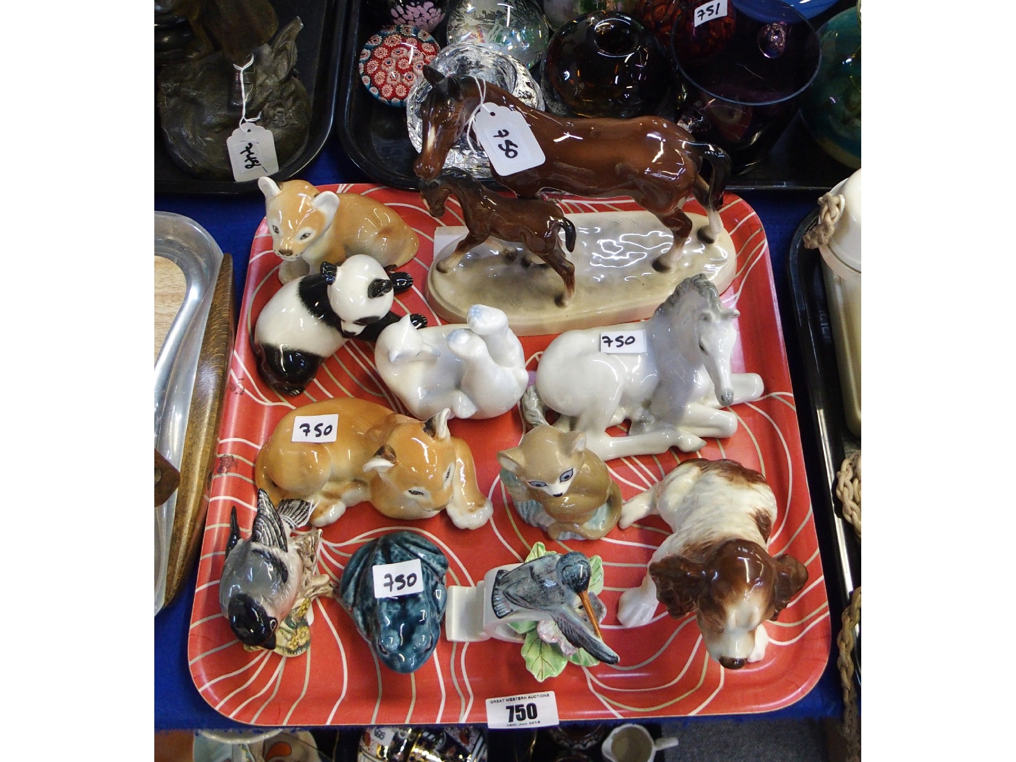 Appraisal: Assorted animal figures including Lomonosov Poole pottery Beswick etc