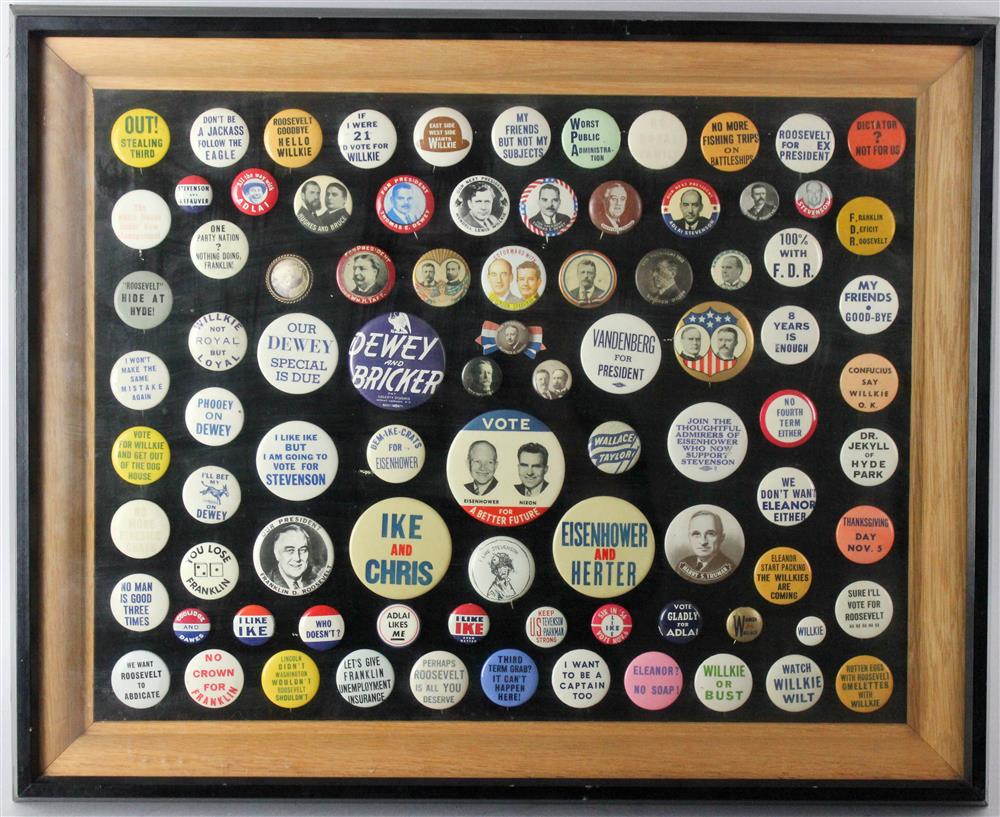 Appraisal: APPROXIMATELY CAMPAIGN BUTTONS AND POLITICAL COAT BUTTONS the campaign buttons