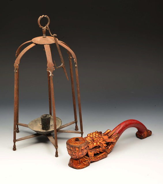 Appraisal: AN INDIAN IRON CANDLE HOLDER with wax tray cm high