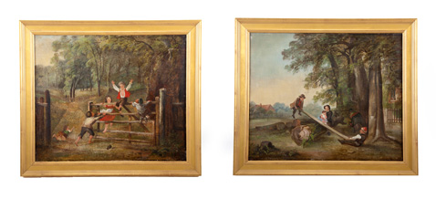 Appraisal: TWO SCENES OF CHILDREN PLAYING AMERICAN SCHOOL LATE TH CENTURY