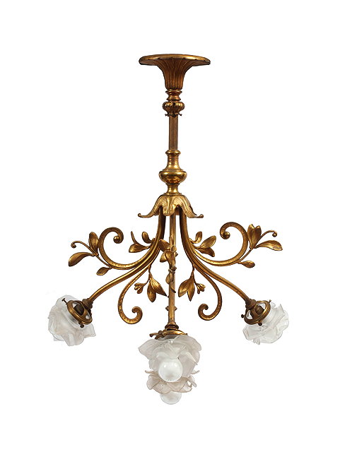 Appraisal: A FRENCH GILT METAL FOUR LIGHT ELECTROLIER or ceiling lamp