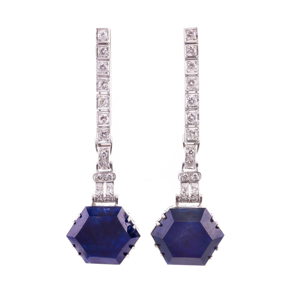 Appraisal: A Pair of GIA Burmese Sapphire Diamond Earrings Platinum and