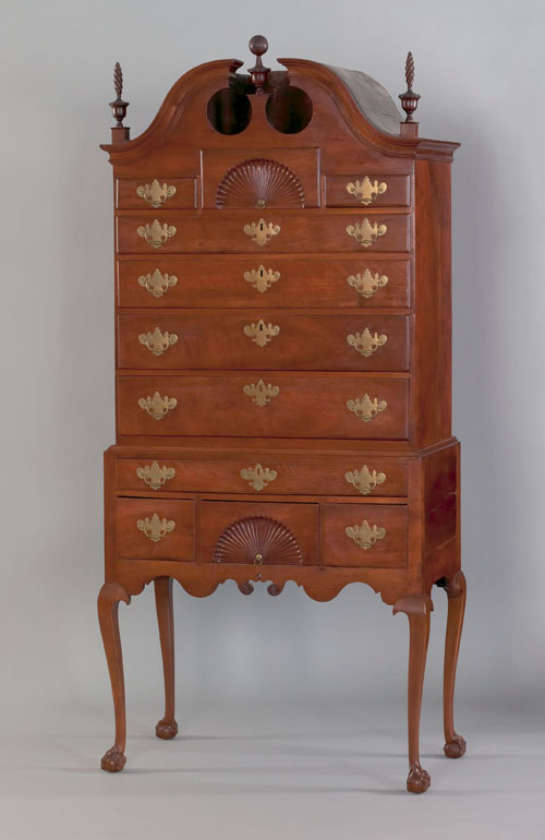 Appraisal: Massachusetts Queen Anne walnut high chest ca the bonnet top