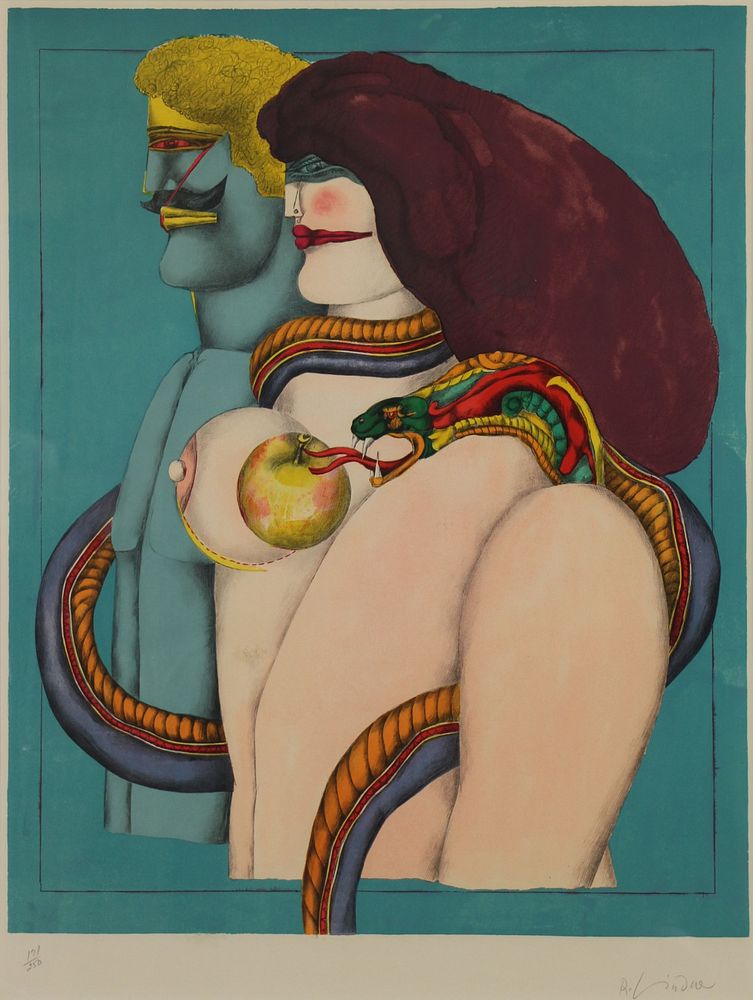 Appraisal: RICHARD LINDNER GERMAN-AMERICAN - Color lithograph Adam and Eve Signed