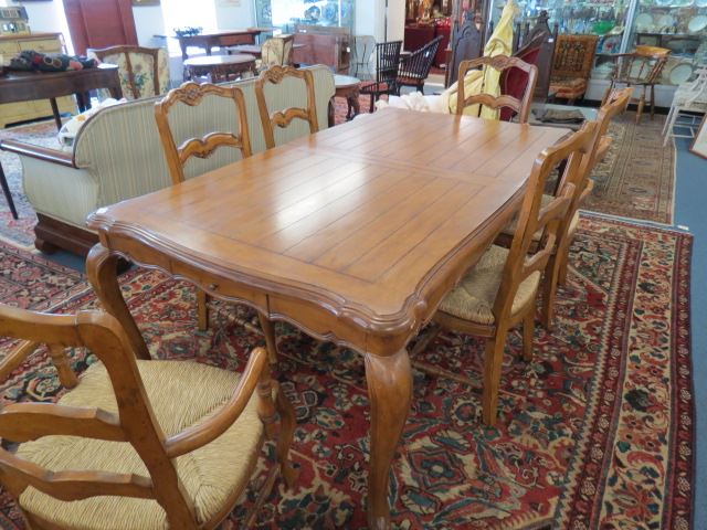 Appraisal: Fine Dining Room Table and Chars table has drawers at