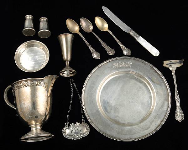 Appraisal: A group of sterling table articles and flatware Comprising pints