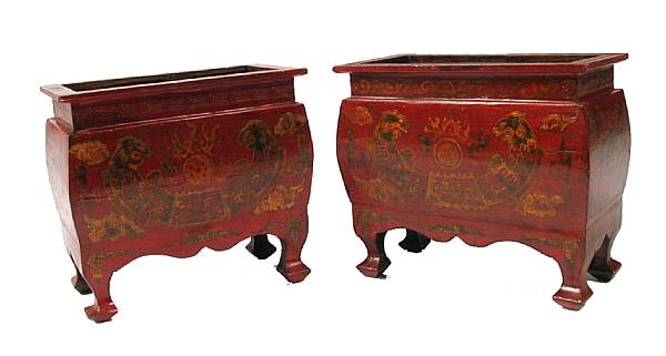 Appraisal: A pair of Chinese red lacquer censers height in width