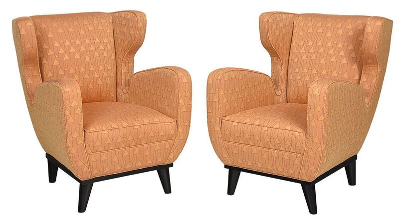 Appraisal: Pair Art Deco Style Yellow Upholstered Armchairs each deeply shaped