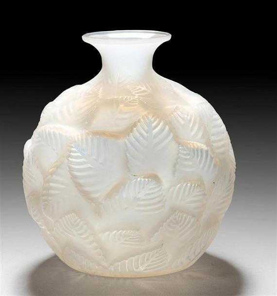 Appraisal: LALIQUE REN ORMEAUX VASE circa White mould-blown glass Signed R