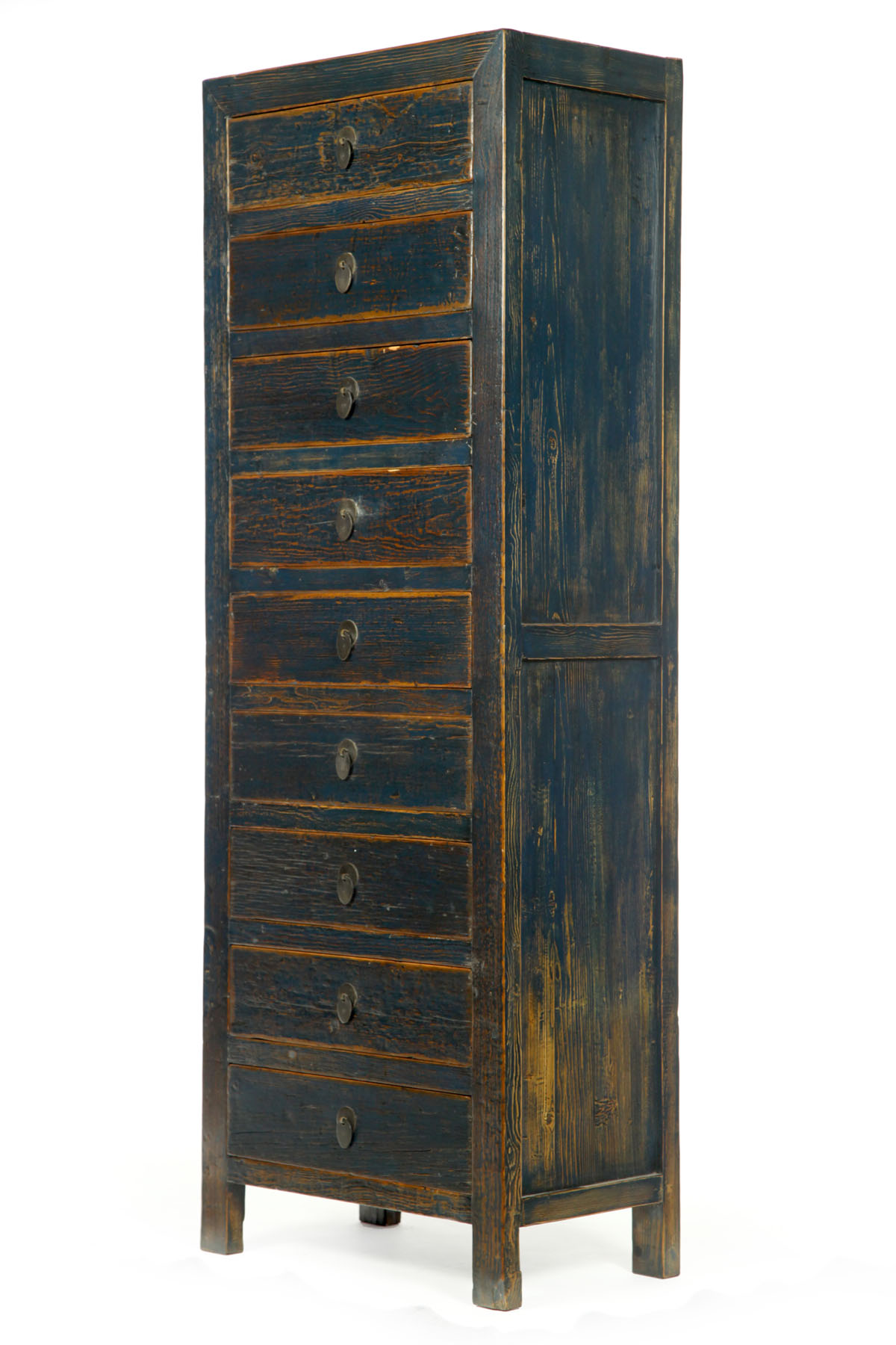 Appraisal: TALL CHEST China th century elmwood Tall narrow nine-drawer chest