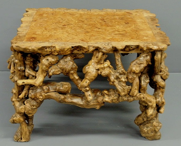 Appraisal: Side table intricately constructed from tree roots h top x