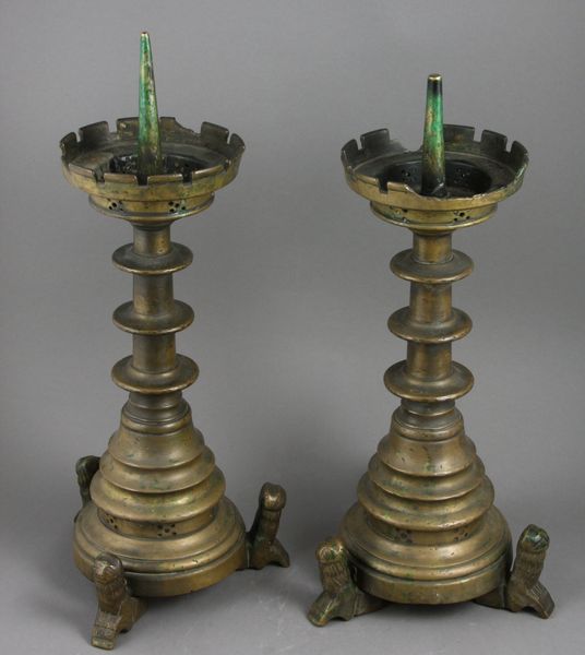 Appraisal: Pair of th th Century Continental brass candlesticks with lion