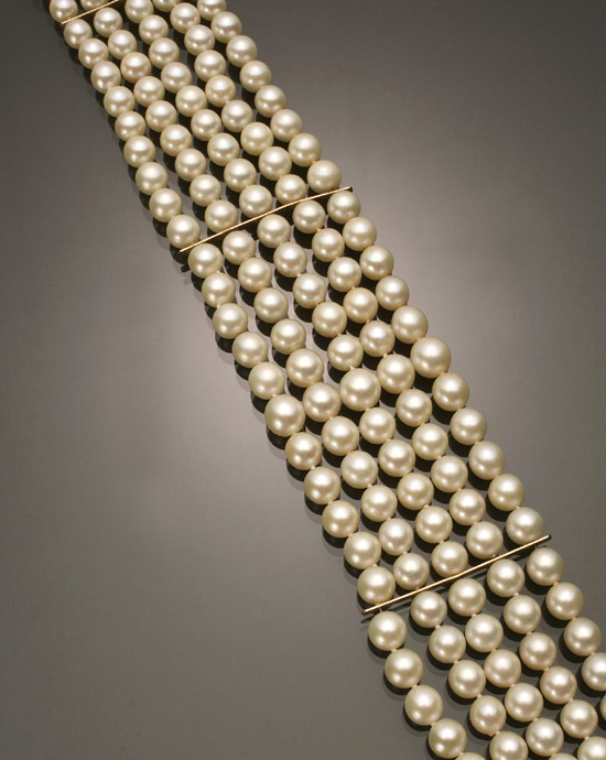 Appraisal: Choker Length Tested -Karat Yellow-Gold and Cultured Pearl Necklace Knotted