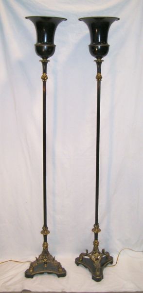 Appraisal: Pair of Empire Style Torchiere Floor Lamps Empire style black