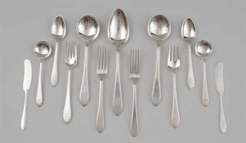 Appraisal: TIFFANY CO SILVER MONOGRAMMED ''FEATHER EDGE'' PATTERN -PIECE FLATWARE SERVICE