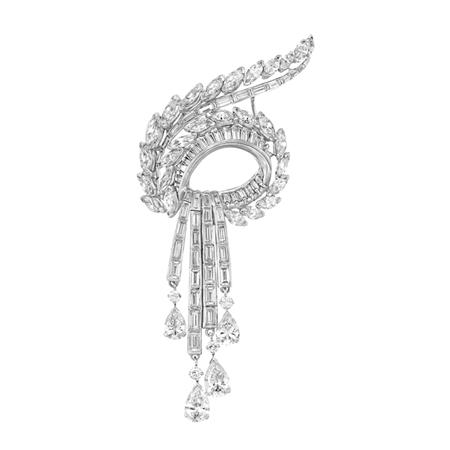 Appraisal: Diamond Ribbon Fringe Pendant-Brooch Estimate -