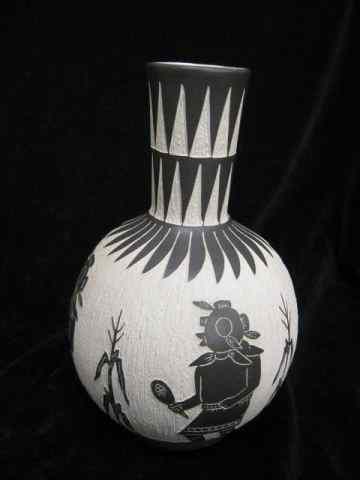 Appraisal: A V Lucario Indian Pottery Vase carved geometric dancers ''