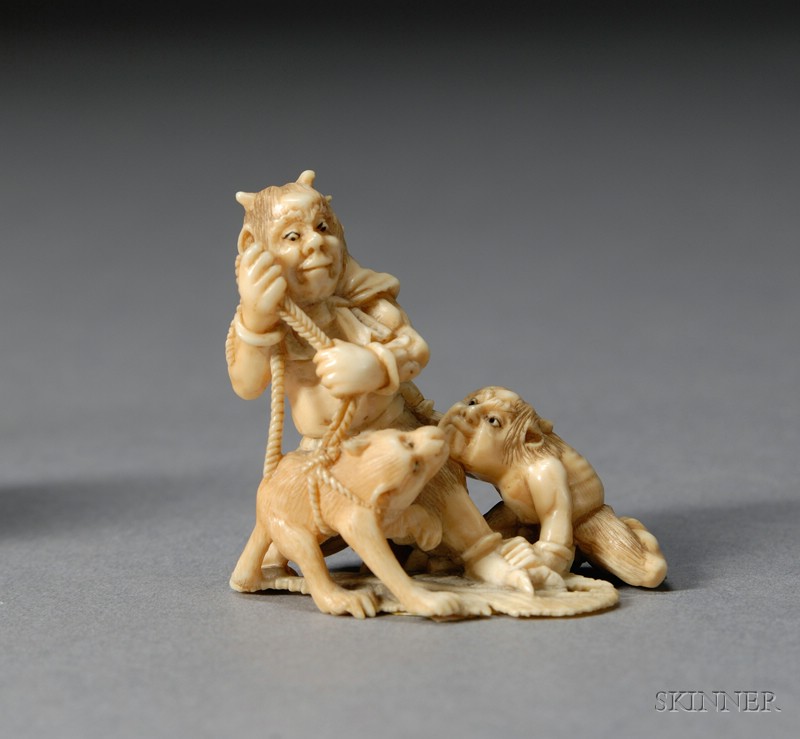 Appraisal: Ivory Carving Japan th century study of two oni demons