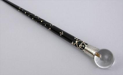 Appraisal: IVORY INLAID EBONY PRESENTATION WALKING STICK WITH CRYSTAL HANDLE The