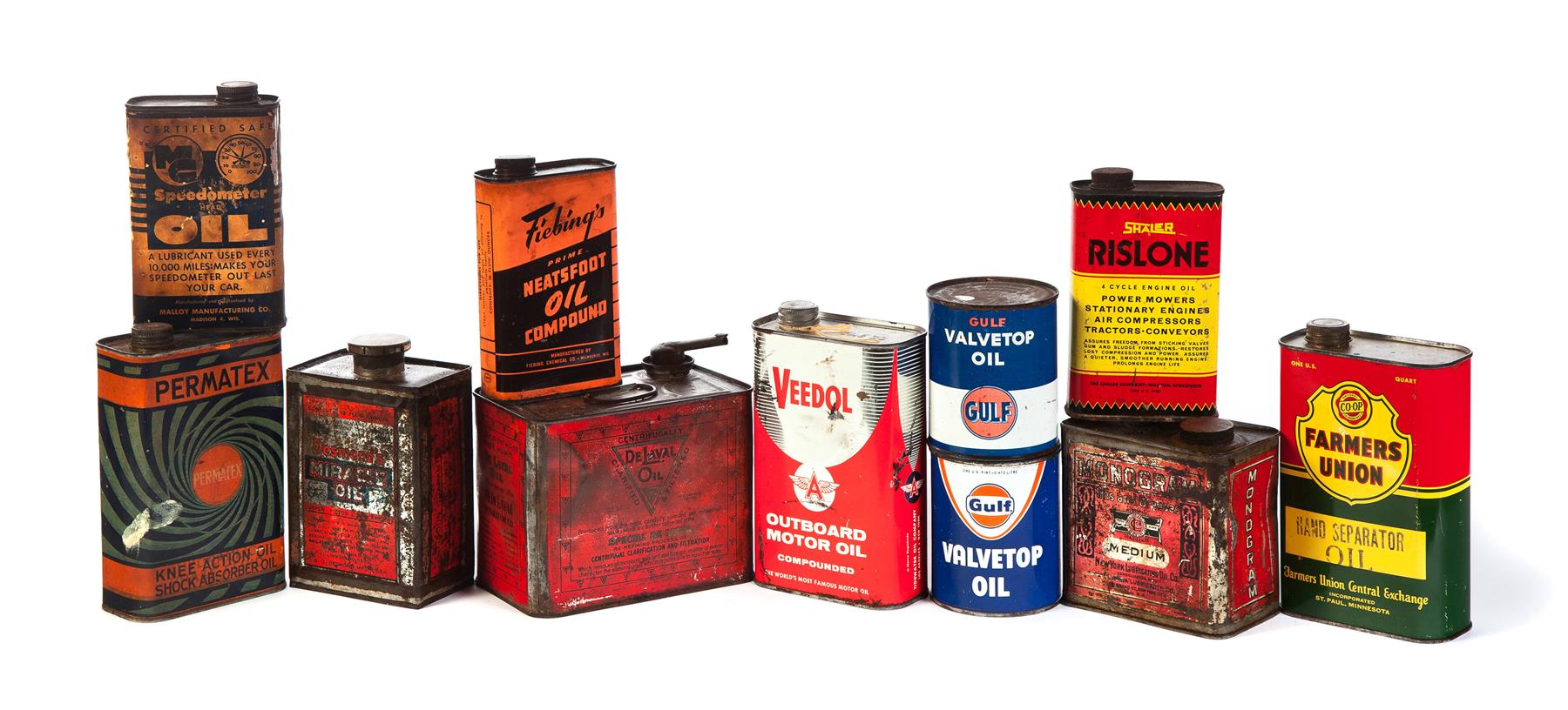 Appraisal: ELEVEN OIL CANS American th century Four flat qt oil