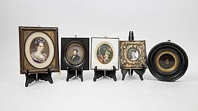 Appraisal: COLLECTION OF FIVE PAINTED PORTRAIT MINIATURES th th Century Comprising