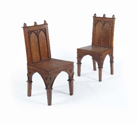 Appraisal: A set of eight th century oak Gothic Revival dining