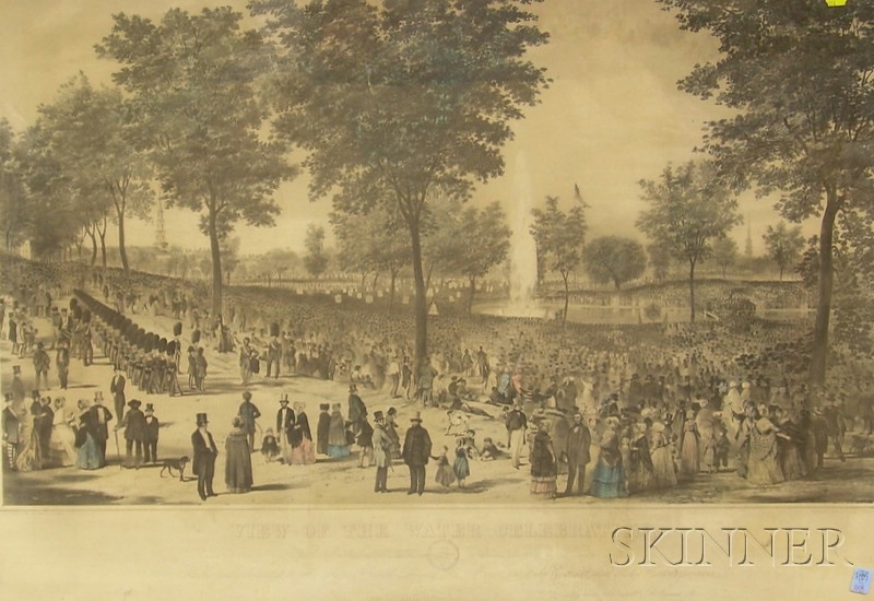 Appraisal: Large Framed Lithograph View of the Waterworks Celebration on Boston