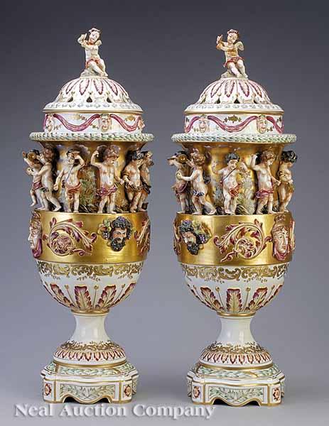 Appraisal: A Pair of Capo di Monte Gilt and Polychrome Porcelain