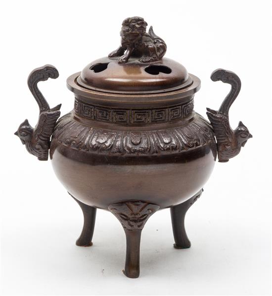 Appraisal: Sale Lot A Small Bronze Tripod Censer of compressed globular