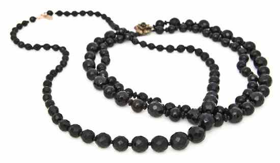 Appraisal: Two Miriam Haskell Black Faceted Bead Necklaces All stamped Miriam