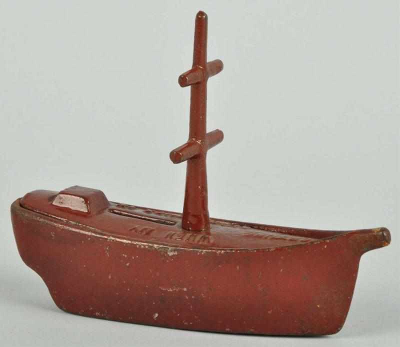 Appraisal: Cast Iron Fortune Ship Still Bank Description Original mast Embossed