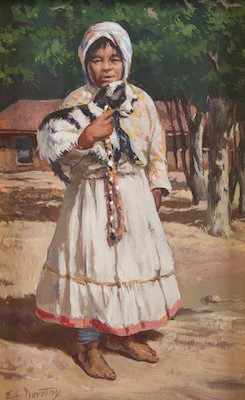 Appraisal: Elmer Ladislaw Novotny American - Indian Girl with Pet Goat