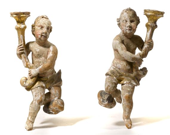 Appraisal: PAIR OF SMALL ANGEL CANDLEHOLDERS South German mid th century