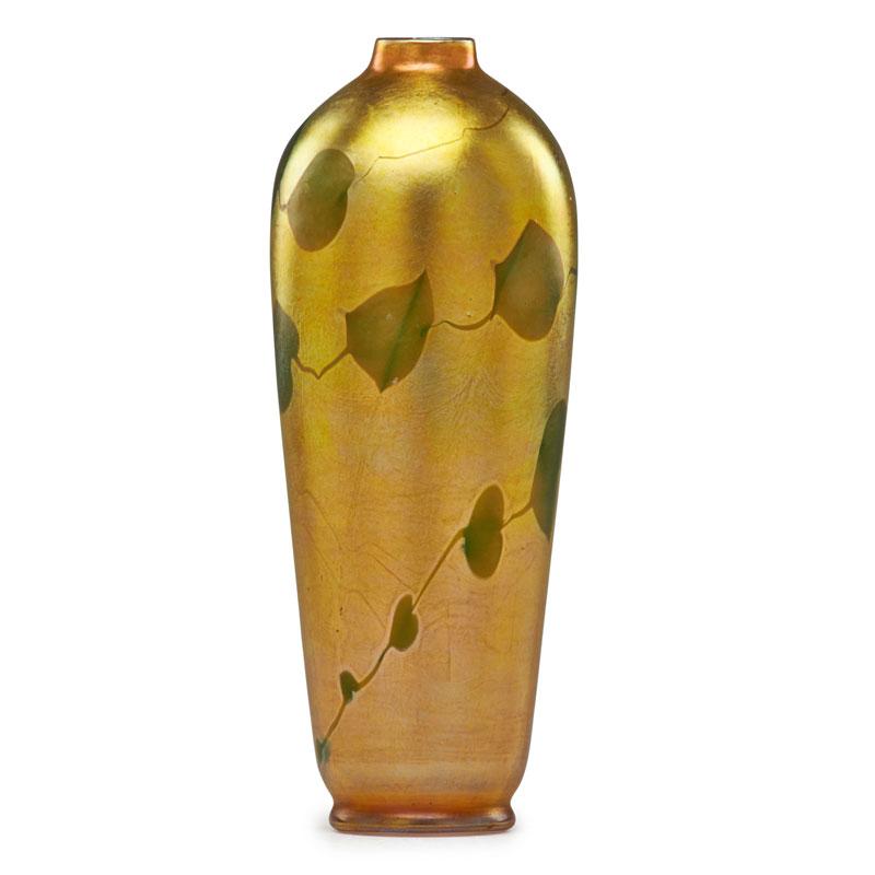 Appraisal: TIFFANY STUDIOS Heart and vine vase Condition Report Excellent condition