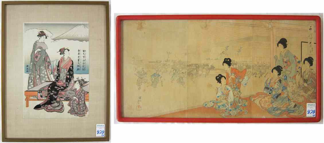 Appraisal: TWO JAPANESE COLOR WOODCUTS Torii Kiyonaga - ''View of Fuji''