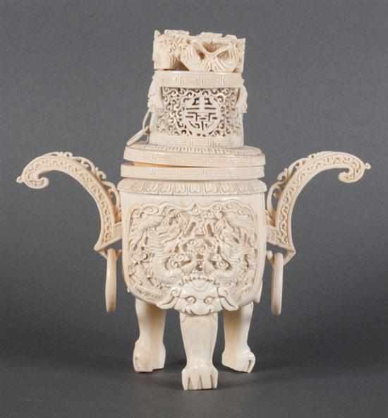 Appraisal: Chinese carved ivory censer with elaborate dragon decoration and figural