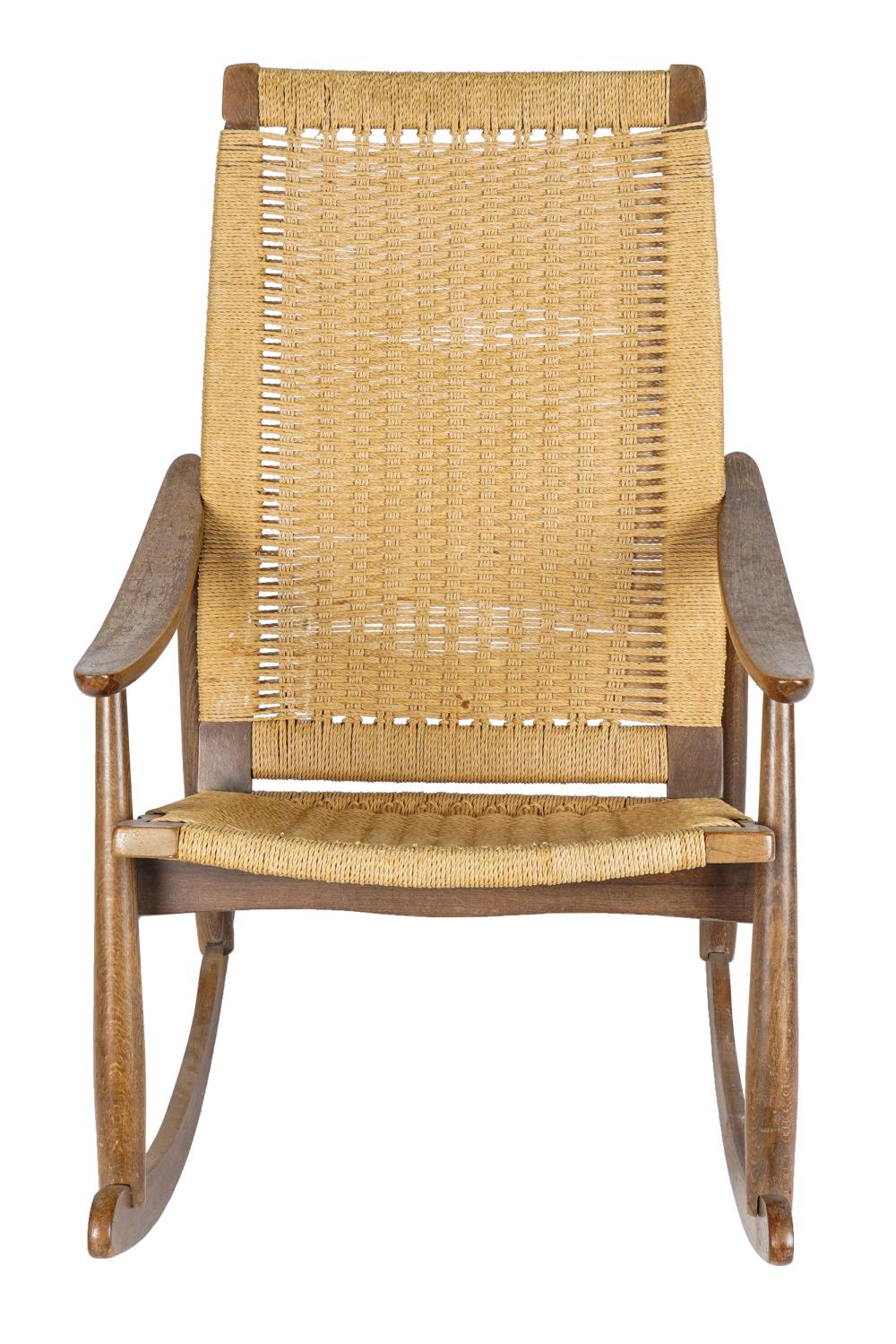 Appraisal: DANISH MODERN TEAK ROCKING CHAIRunsigned with woven jute seat and