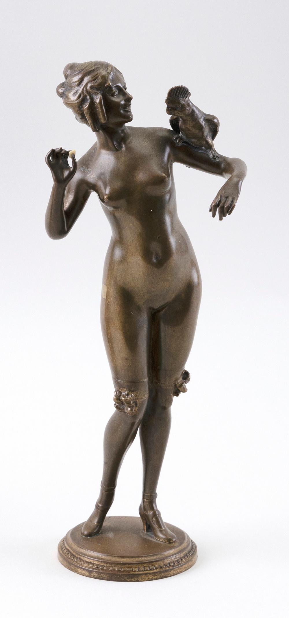 Appraisal: HANS KECK AUSTRIA - NUDE WOMAN WITH PARROT BRONZE HEIGHT