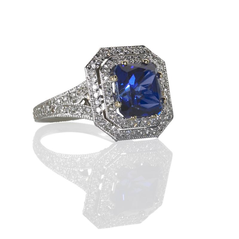 Appraisal: TANZANITE AND DIAMOND K WHITE GOLD RING Condition Report