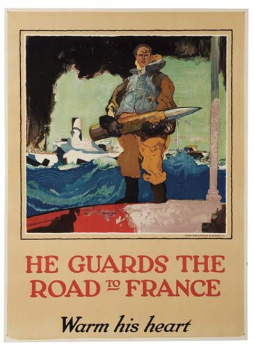 Appraisal: HENRY REUTERDAHL HE GUARDS THE ROAD TO FRANCE x inches