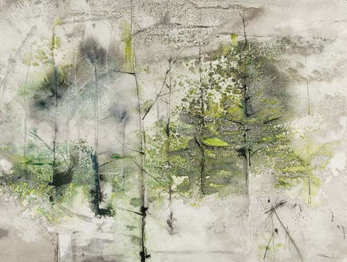 Appraisal: WILLIAM THON Misty Day Mixed-media on cream wove paper x