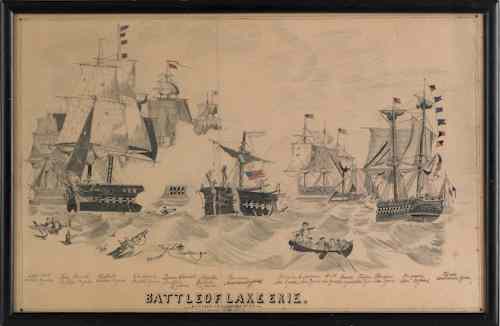 Appraisal: Watercolor and pencil drawing of the Battle of Lake Eric