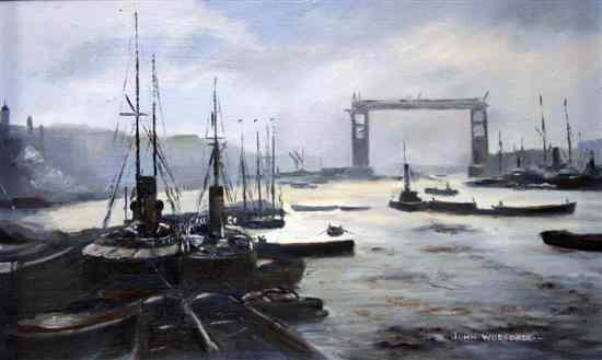 Appraisal: John Worsdale oil on board Tower Bridge under Construction signed