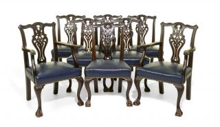 Appraisal: A SET OF EIGHT CHIPPENDALE STYLE MAHOGANY DINING CHAIRS A