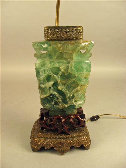 Appraisal: Jade quartz table lamp electrified H in - jade quartx