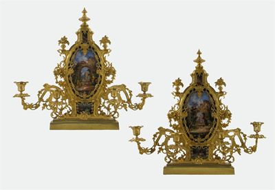 Appraisal: A pair of early Victorian gilt brass candelabra the cartouche